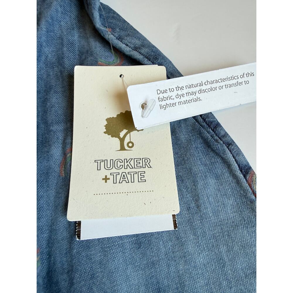 NWT Tucker + Tate Girls 4 Blue Rainbow Chambray Flutter Sleeve Dress - Picture 8 of 12